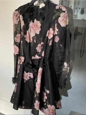 Zimmermann Black Mini Dress with Pink Floral Print